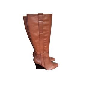 Nine West Leather Knee High Wedge Boots Brown 8.5 M